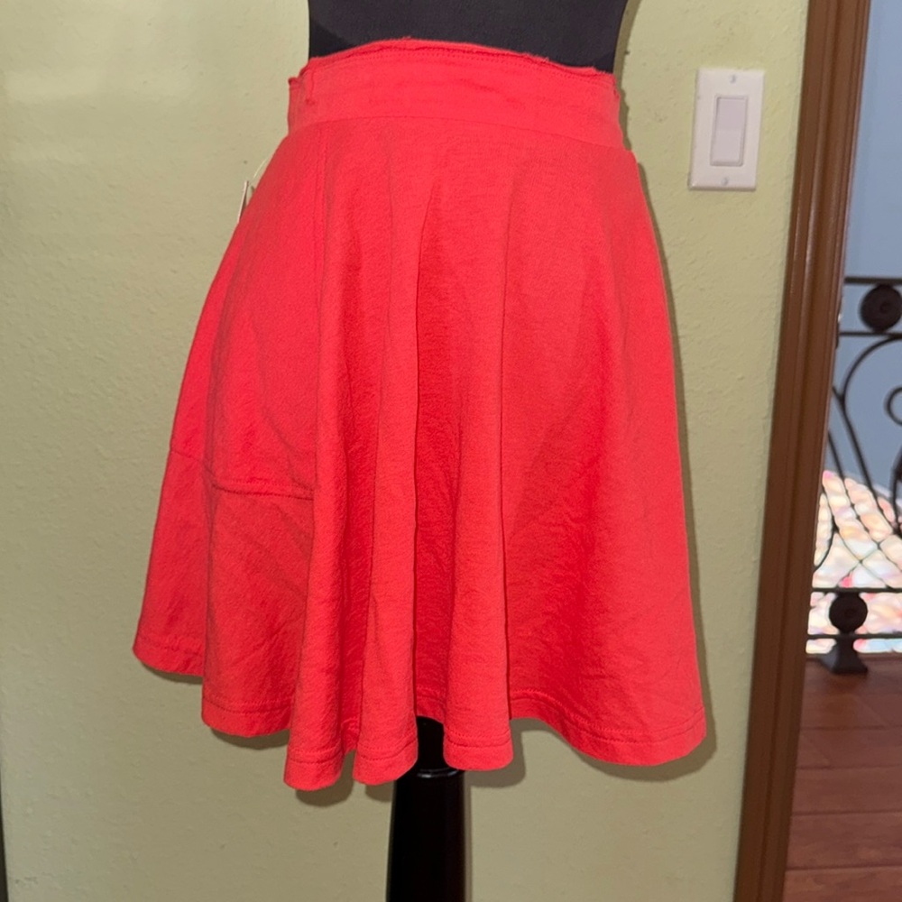 Free People Red Ruffled Skater Mini Skirt